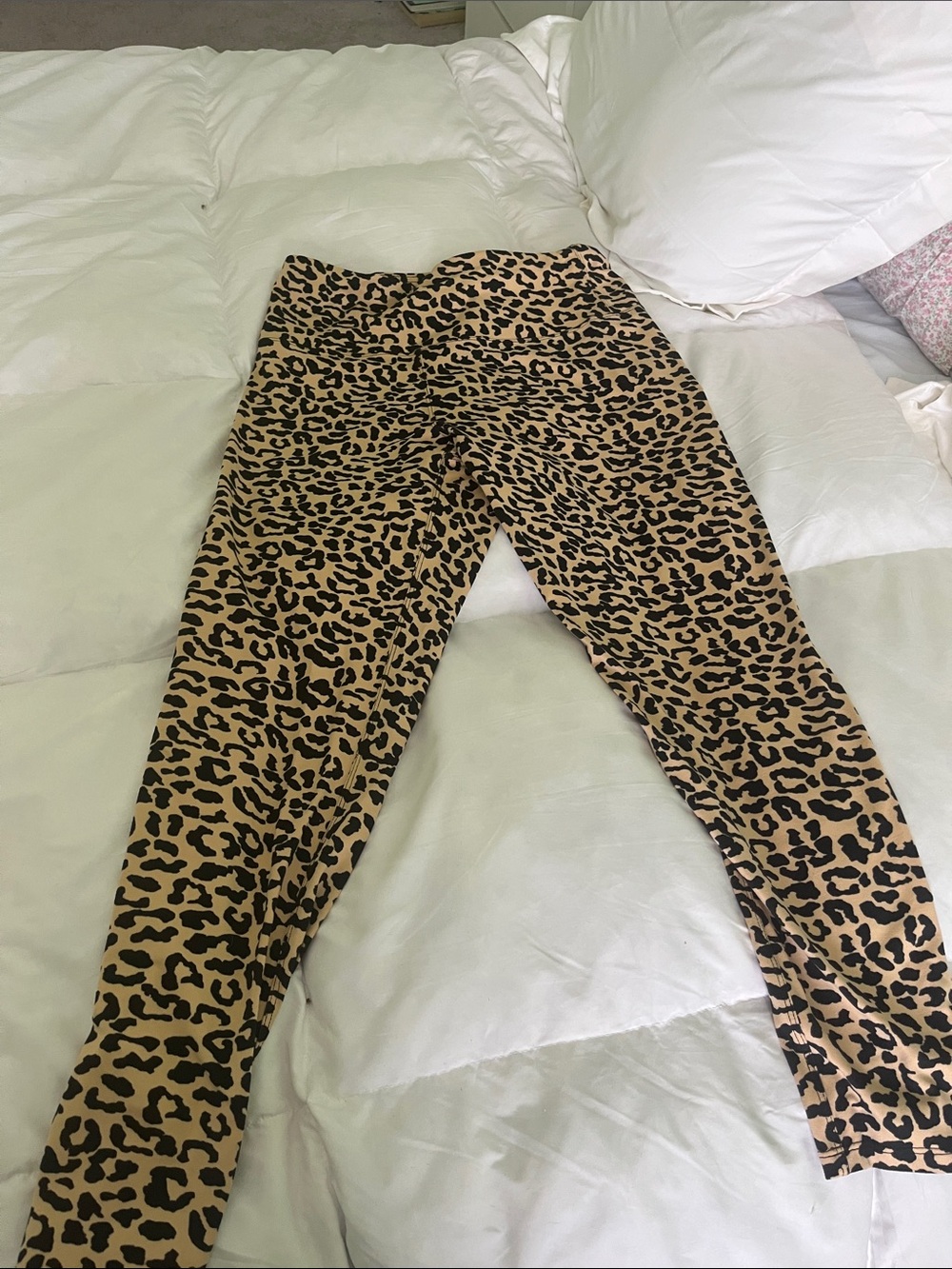 High-Waist Leopard Print Leggings - Tan/Black